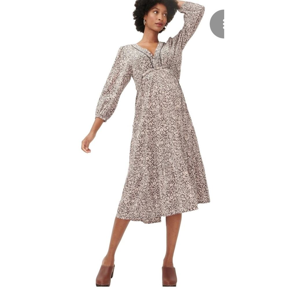 Hatch Womens maternity Sz 4 US XL Dress Ditsy Floral Puff Sleeve aria Midi